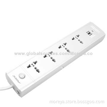 USB Power Strip, OEM Service, 100-240V AC, 10A, 4-way, Universal Type with Dual-USB